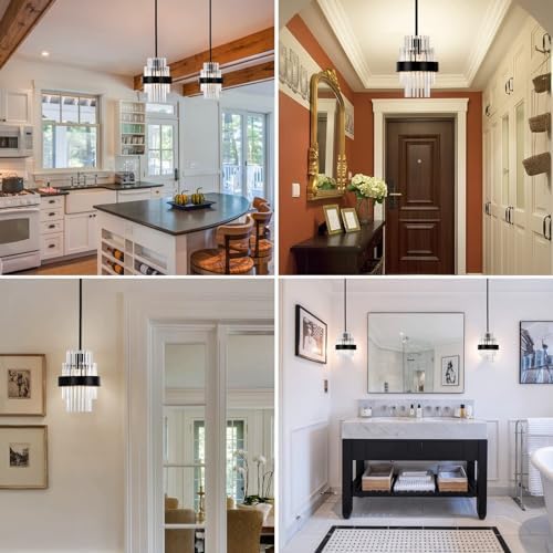 Pendant Light Fixtures, 7inch Modern Glass Pendant Lights, Matte Black Kitche...