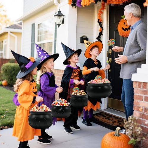 Witch Cauldron Halloween Decoration, 10 in 1 Package Large Black Plastic Cand...