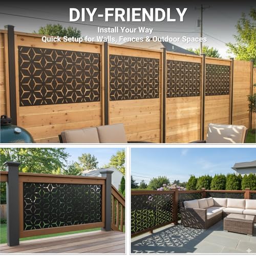 6FT Metal Privacy Screen Outdoor – Decorative Laser Cut Privacy Fence Panel f...