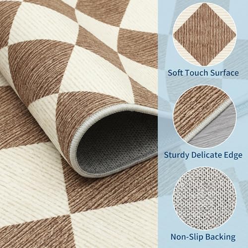 GarveeHome Brown Area Rugs 8x10 Modern Living Room Checkered Washable Rug