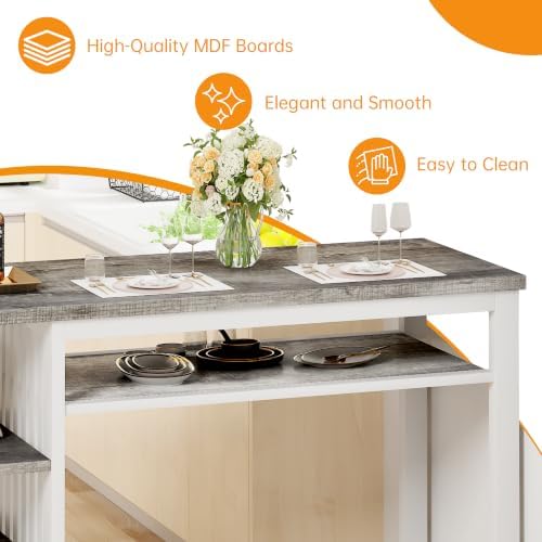 DKLGG 3-Piece Bar Table and Chairs Set, Counter Height Dining Table Set with ...