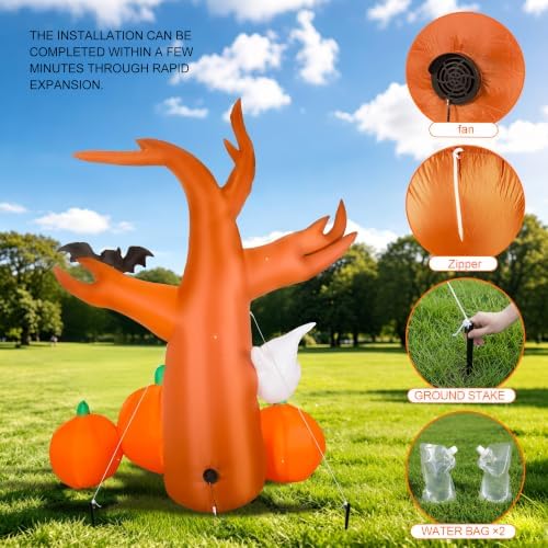 7.9 FT Halloween Inflatable Spooky Tree Outdoor Decor with Built-in LED Light...