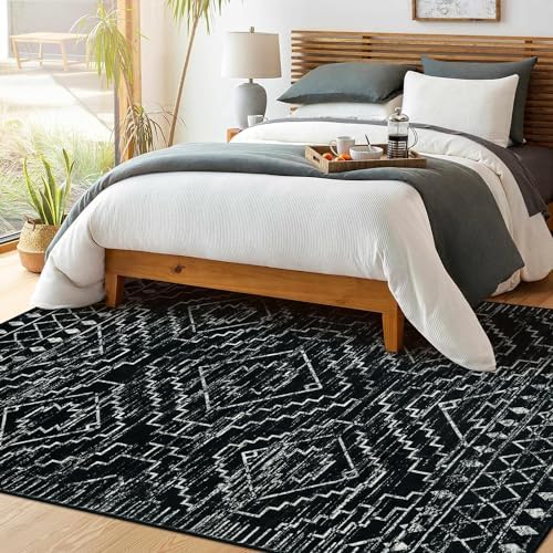 Wonnitar Moroccan Washable Area Rug 5x7, Black Large Rug for Living Room, Non...