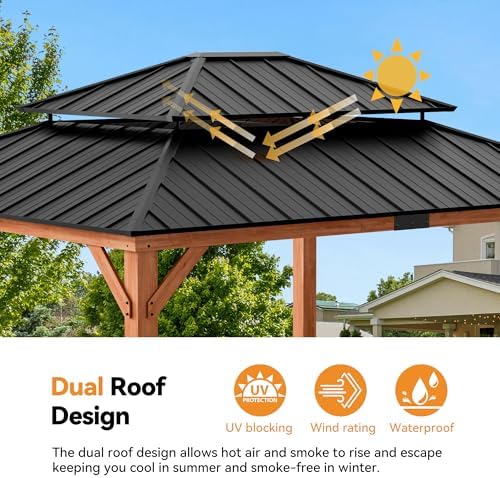 Modern Shade Wood Gazebo 13x15 with Double Galvanized Steel Roof
