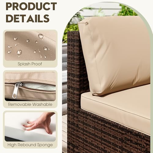 LHBcraft 7 Piece Outside Sectional Furniture Set, All Weather Wicker Patio So...