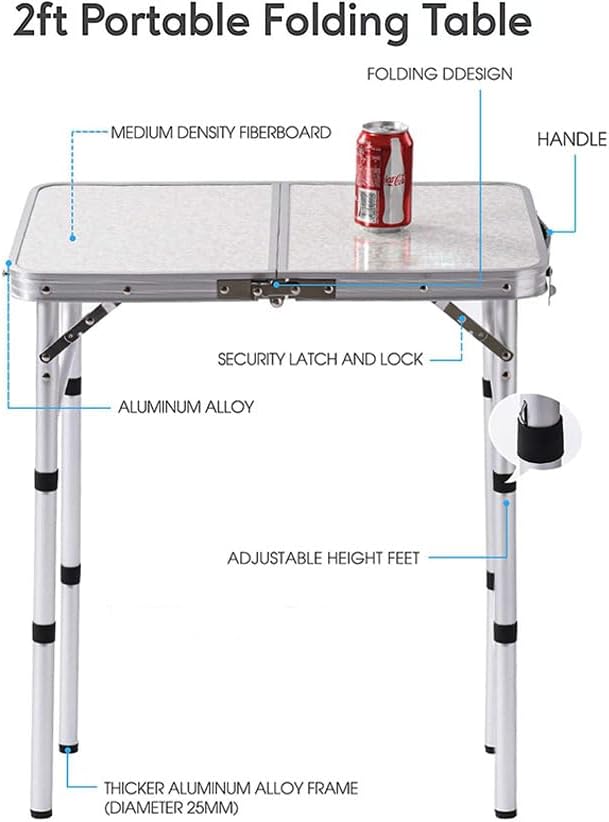 Folding Table Small, 24"Lx 16"W Aluminum Camp Table with Adjustable...