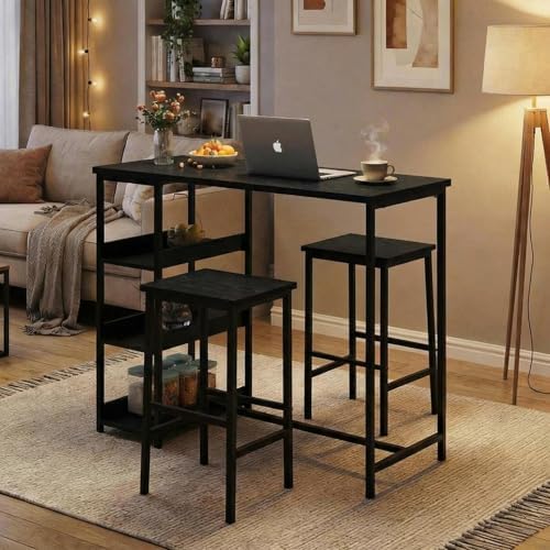 GarveeHome Dining Table Set for 2, Wood Table with Bar Stools