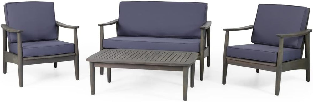 Christopher Knight Home Willowbrook Outdoor 4pc Chat Set - Acacia Wood - Gray