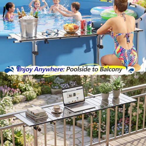 FUQUN Above Ground Pool Table, 47" x 11.7" Stainless Steel Poolside...