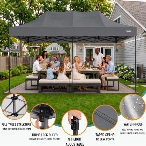 COBIZI 10x20 Heavy Duty Pop Up Canopy Tent with 6 Sidewalls, Gray