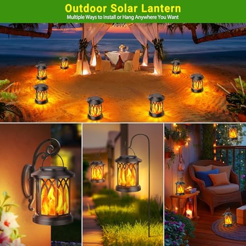 KOOPER 4 Pack Solar Lantern Outdoor Lights, Upgraded Flickering Flame Solar L...