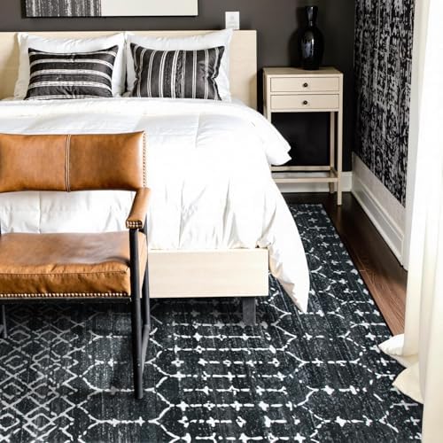 Lahome Moroccan Black Area Rugs 8x10 Living Room Non-Slip Backing Ultra-Thin ...