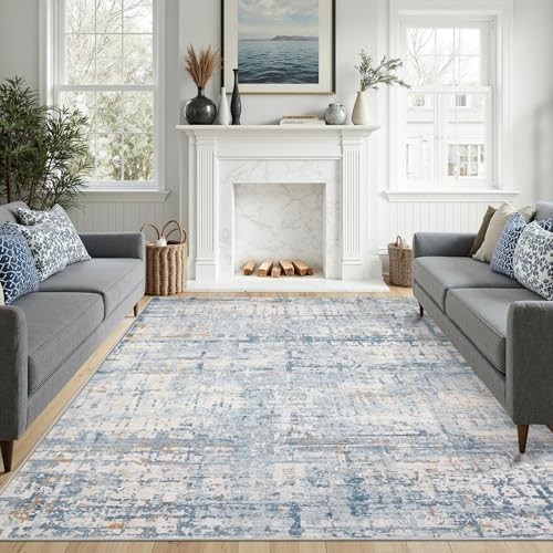 Rugxara 8x10 Blue Modern Abstract Washable Rug for Living Room