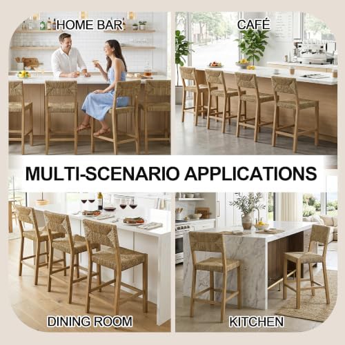 DUHOME Rattan Bar Stools Set of 4, 24'' Bohemian Counter Height Stools