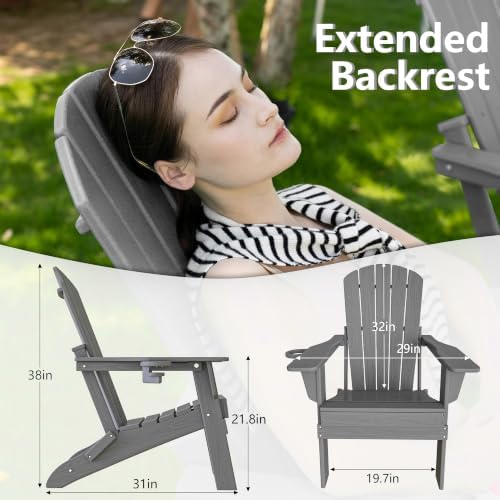 Plawdlik Folding Adirondack Chair Set of 6 with Cup Holder,Wooden Textured ,H...