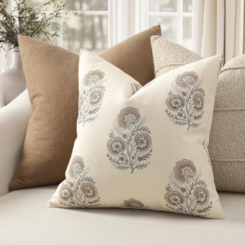 Vintage Floral Euro Sham Fall Pillow Covers 26x26 Set of 2 Patterned Accent D...