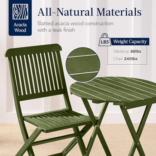 Best Choice Products 3-Piece Acacia Wood Bistro Set, Folding Patio Furniture ...