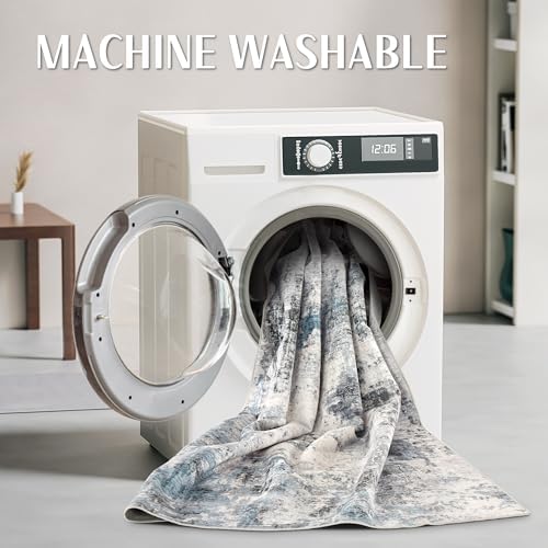 Abstract 8x10 Area Rug: Machine Washable Non Slip Ultra Thin Low-Pile Carpet,...