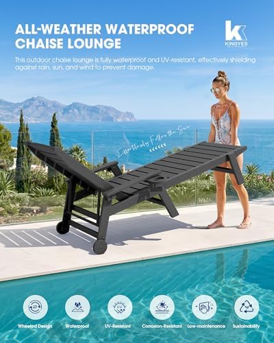 KINGYES HDPE Lounge Chair Outdoor Set of 2, All Weather Pool Lounger