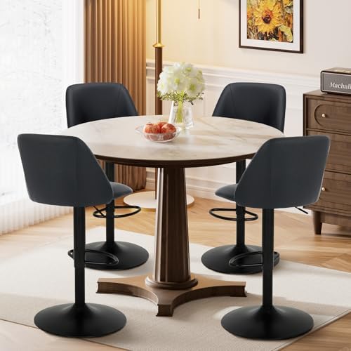 COLAMY Bar Stools Set of 3, Modern Swivel Bar Chairs, Adjustable PU Leather U...