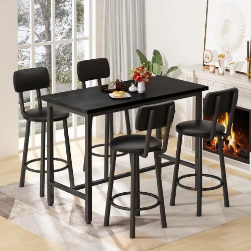 5 Piece Bar Table and Chairs Set for 4, Counter Height Rectangular Pub Dining...