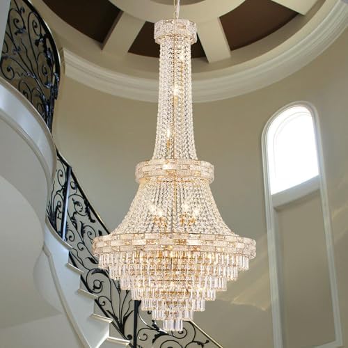 Large Luxury Gold Crystal Chandeliers 25 Lights Modern Chandelier for High Ce...