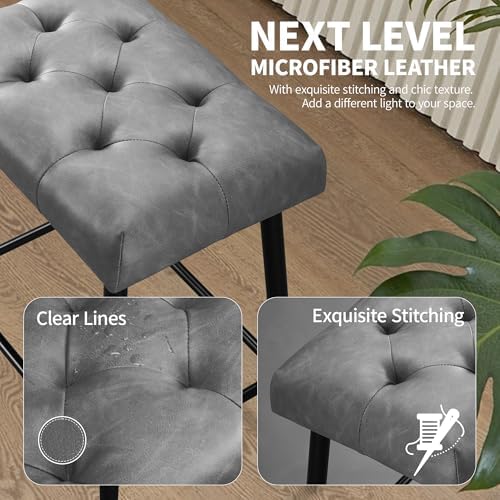 STOOLINK Faux Leather Bar Stools Set of 2, 24 Inch Modern Bar Stools, Grey