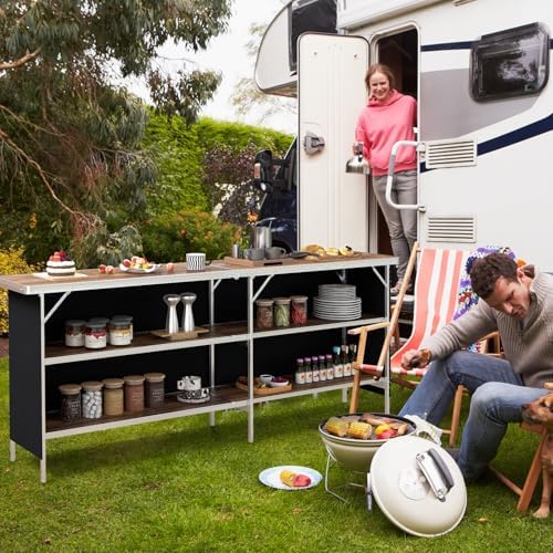 COSTWAY 81" Folding Picnic Table, Portable Bar Table with Carry Bag