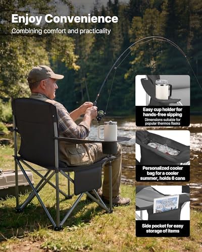 VEVOR Oversized Camping Folding Chair, Portable Heavy Duty Outdoor Quad Lumba...