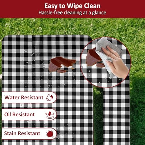 7ft 84" Picnic Table and Bench Cover, 3 Pack, Black-White Checkered
