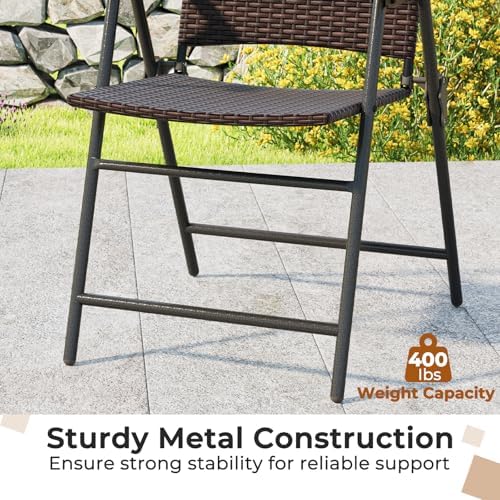 Tangkula Outdoor Folding Chairs Set of 2, Patio PE Wicker Dining Chairs with ...