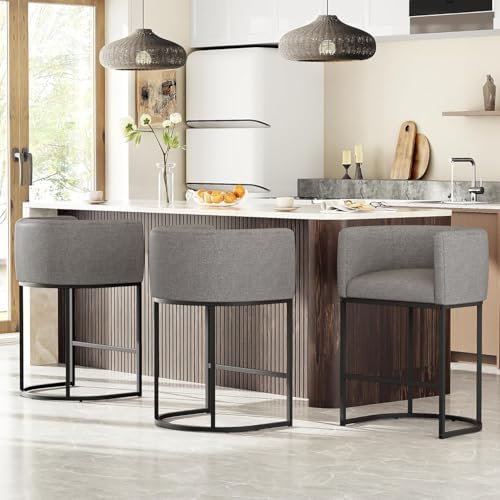26" H Counter Height Bar Stools Set of 2, Modern Barrel Counter Stools w...