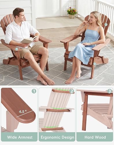 Wooden Folding Adirondack Chair Set of 4, Half Pre-Assembled Wood Lounge Chai...