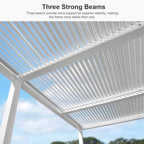 PURPLE LEAF Louvered Pergola 12' x 20' White Adjustable Hardtop for P...