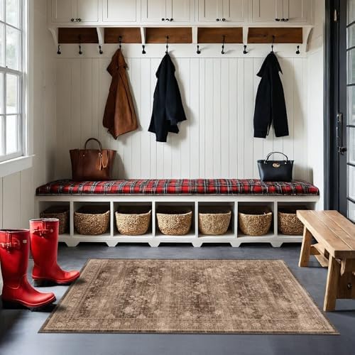 Boho Taupe Brown 3x5 Large Entryway Rug - Modern Vintage Traditional Eclectic...