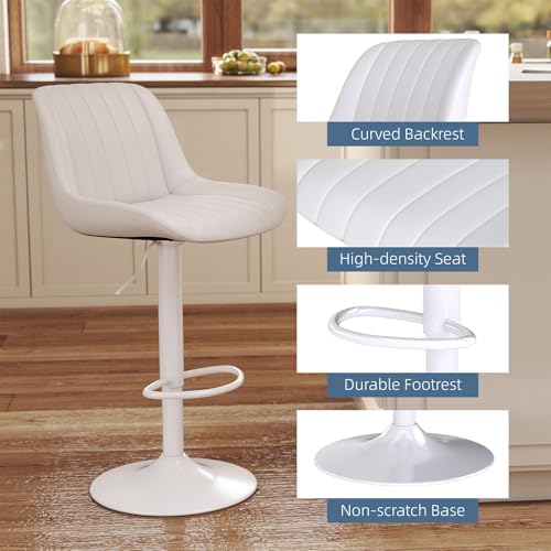 Youhauchair Adjustable Faux Leather Bar Stools Set of 2, White