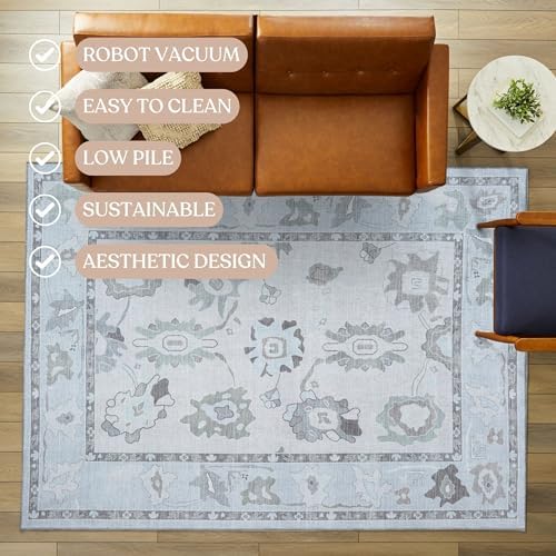 Fame Living Cream Beige Oushak Rug, Modern, Vintage, Turkish, Eclectic, Flora...