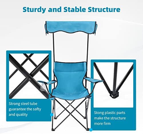 Homcosan Folding Camping Chair with Shade Canopy and Cup Holder Beach Chair w...