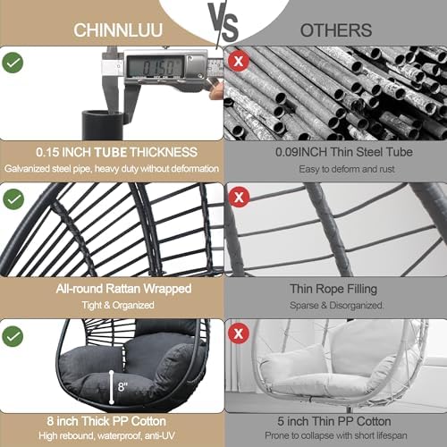 Oversized Hanging Egg Chair with Stand Outdoor Wicker Swing Chair Comfy Hammo...
