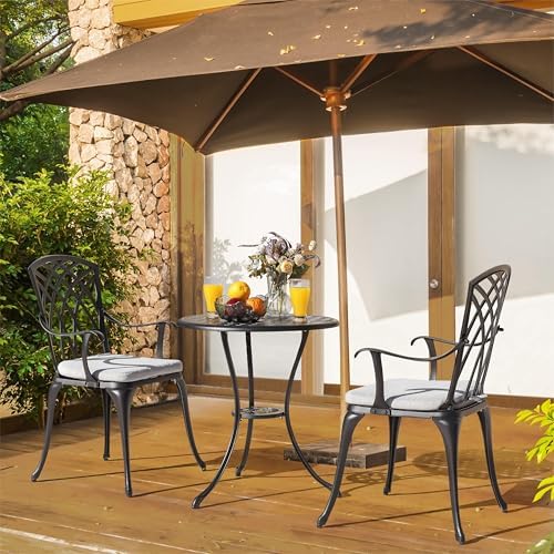 NUU GARDEN Bistro Set 3 Piece Outdoor Cast Aluminum Patio Bistro Set Patio Ta...