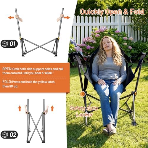 Timber Ridge Hammock Camping Chair with Adjustable Backrest, Heavy Duty Foldi...