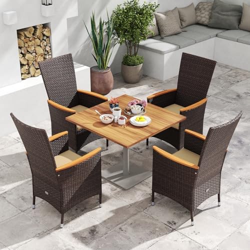 Tangkula High Back Rattan Patio Dining Chairs Set of 2, Outdoor Wicker Dinner...
