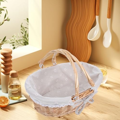 Healifty Easter Wicker Picnic Basket with Liner and Handles