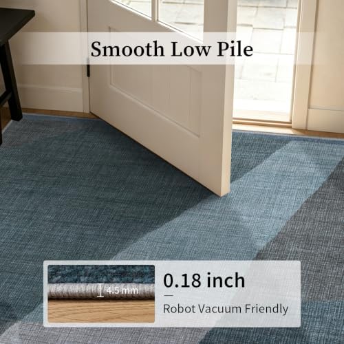 YIHOUSE Geometric Area Rug, Washable Non-Slip Low Pile, Blue, 5 x 7 ft