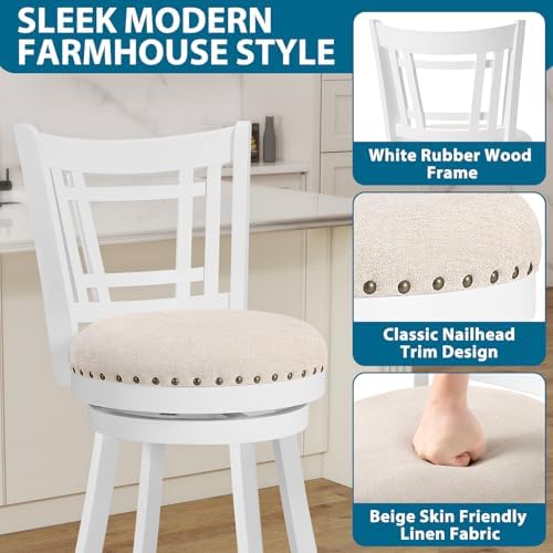 PrimeZone 24 Inch Swivel Counter Height Bar Stools Set of 2, Island Chairs