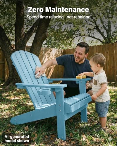 YEFU Adirondack Chair with Cup Holder, All-Weather Outdoor Chair, Blue