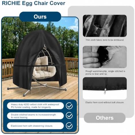 Waterproof Patio Double Egg Chair Cover 90”x78” –RICHIE Heavy-Duty Black Outd...