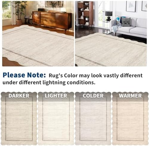GarveeHome Scalloped Large Living Room Area Rug 6x9 Machine Washable, Beige