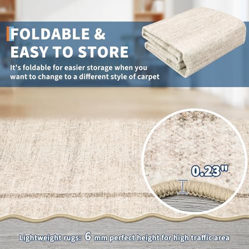 GarveeHome Scalloped Washable Kitchen Runner Rug 2x8 Non Slip Beige