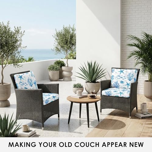 Patio Cushion Covers, 8 Pcs, Stretch, Outdoor, Coastal Marine
